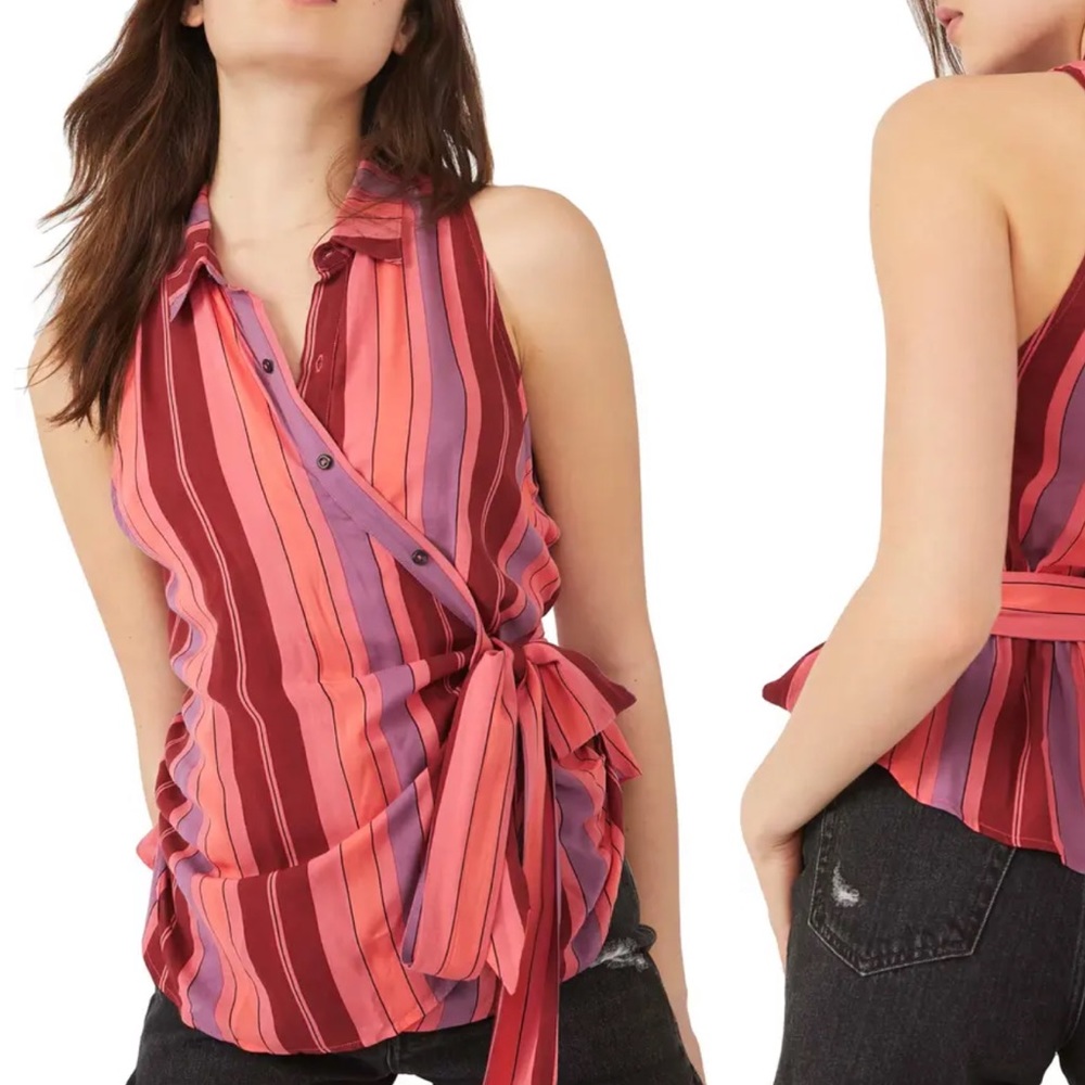 FREE PEOPLE Mackenzie Wrap Button Top sleeveless striped nwt